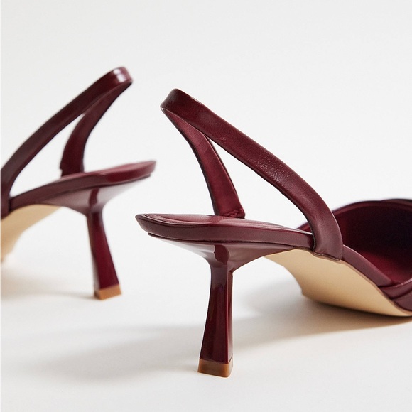 NEW Urban Outfitters Burgundy Buckle Slingback Kitten Heels - Picture 5 of 12